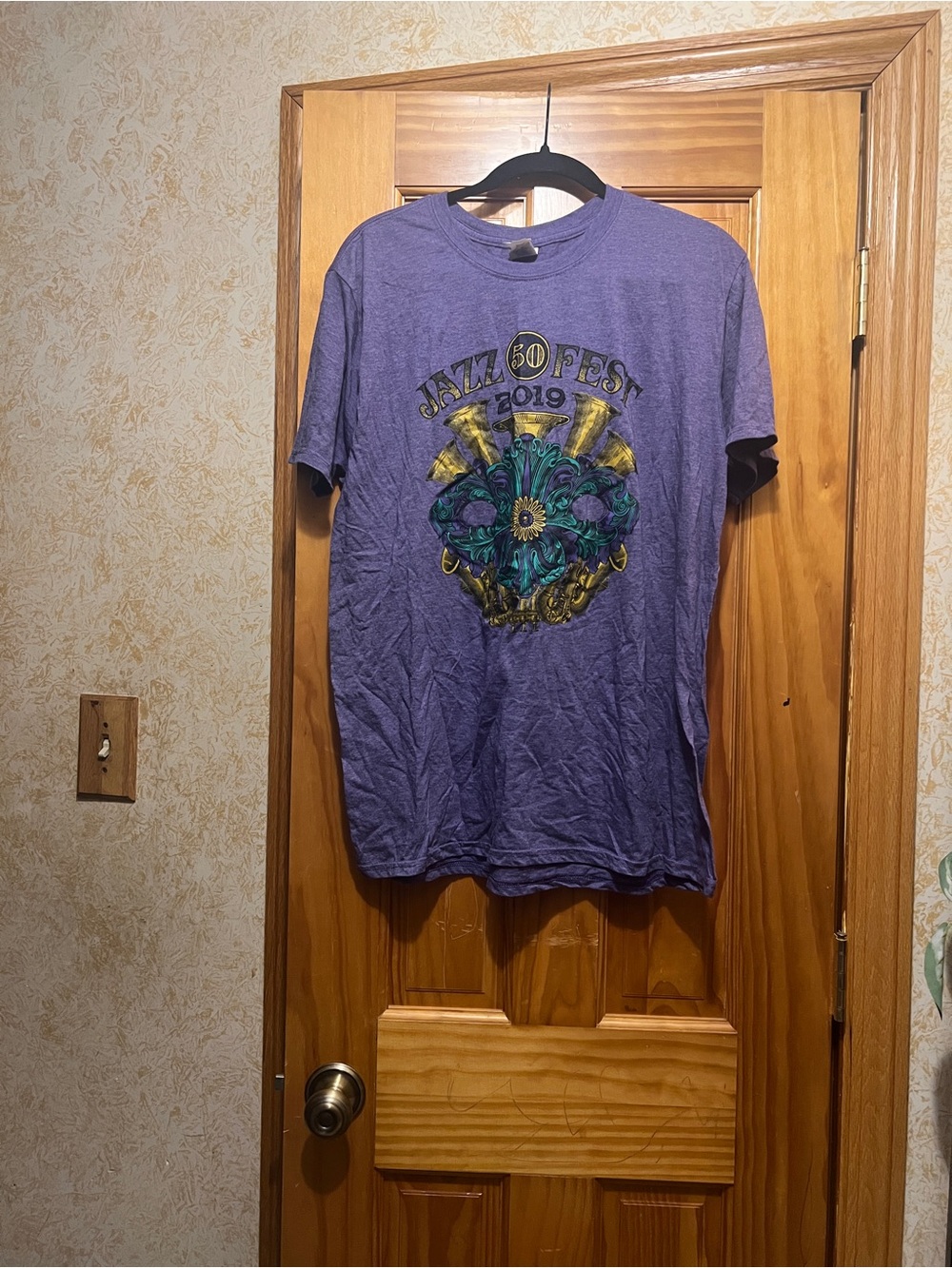 Gildan Purple Jazz Fest 2019 Graphic Tee with Multicolor Print